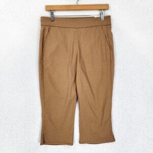 WHBM Pants Womens 6 Tan Ponte Straight Capri Crop Mid Rise Stretch Pull On NEW